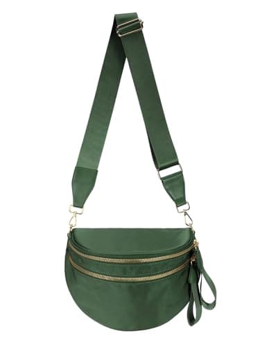 Pure Colour Crossbody Bag Bum Bag for Women,Spacious Purse Fanny Packs Belt Bag,Oversized Bum Bag, Colour Bum Bag-Bean Green, 11.0 Inches X 8.6 Inches X 4.5 Inches, Casual