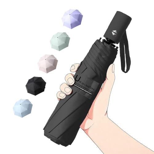 BAODINI Small UV Protection Travel Umbrella Compact for Rain and Sun UPF 50+ Windproof Portable 42 inch Umbrella for Women and Men Black