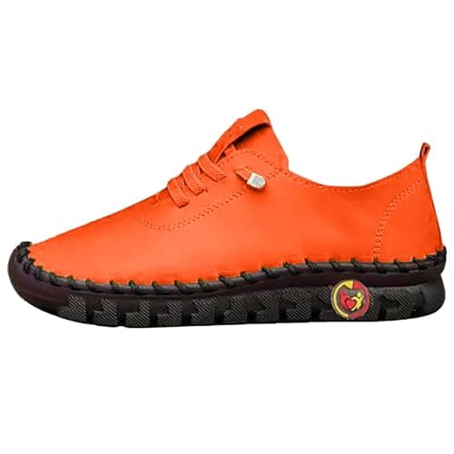 Womens Walking Shoes Womens Trainers Waterproof Non Slip Walking Shoes Lightweight Soft Wide fit Running Sneakers Casual Orthopedic Shoe Ladies Lace up Sneaker for Tennis Gym Tennis Orange 5