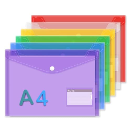 6Pack A4+ Plastic Wallets, A4 Documents Popper Wallet File Folders