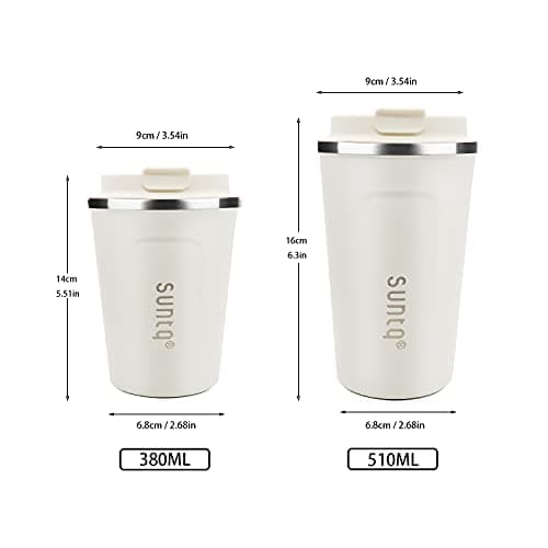 SUNTQ Reusable Coffee Cups Travel - Coffee Travel Mug with Leakproof Lid - Thermal Mug Insulated Cup - Stainless Steel Coffee Travel Cup, for Hot and Cold Drinks, 18oz/510ml, Cream White — view 2