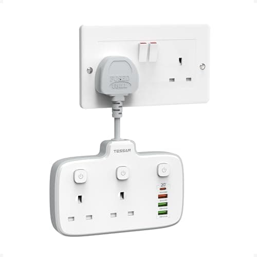 TESSAN Double Plug Adapter UK with PD 20W USB C (4USB Ports)