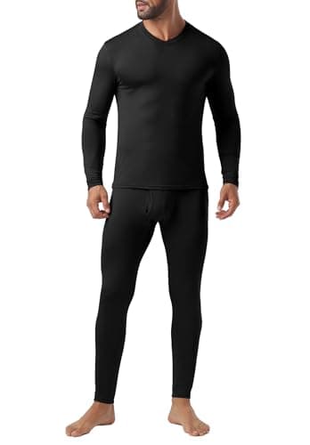 QIXING Mens Thermal Underwear Set Fleece Lined Long Johns Warm Base Layer Set for Winter Ski Football Work (Black, L) — view 3