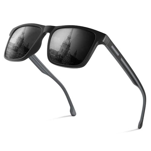 Neusaro Men's Polarised Sunglasses, Rectangular UV Driving Shades grey