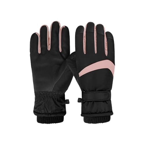 Andiker Women Waterproof Ski Gloves, Winter Touchscreen Thermal Gloves with Fleece, Windproof Snowboard Glove for Skiing Running and Cycling (Black-pink)