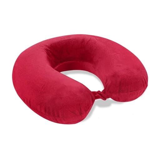 VELVETIO Memory Foam Neck Pillows for Sleeping, Lightweight U Shape Head Support Travel Pillow for Airplane, Soft Removeable Cover Ideal for Car & Office, Red