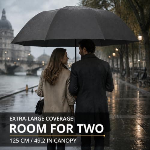 BoomCelocity Foldable Travel Umbrella, Extra Large 125cm Canopy，Black — view 2