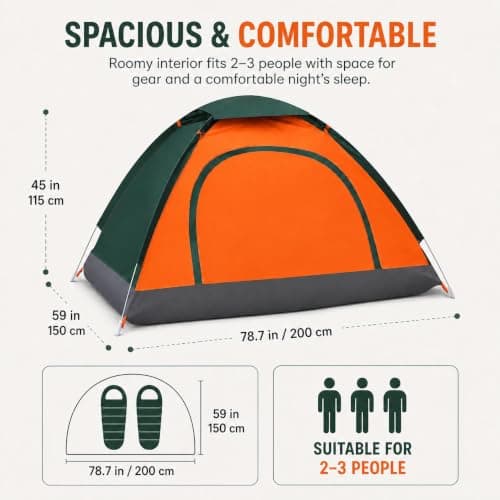 Veathzet 2–3 Person Pop Up Camping Tent, Waterproof Dome Tent with Double Doors & Mesh Windows, Easy Set Up Lightweight Festival Tent for Outdoor Camping, Hiking & Family Trips — view 2
