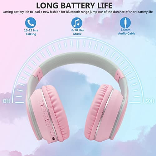 Usoun Bluetooth Headphones Over-Ear,Kids Wireless Bluetooth Headphones with Mic,Foldable Wireless/Wired Stereo Headset,TF Card,Kids Headphones for Boys Girls Travel School Cellphone Tablet PC (Pink) — view 6