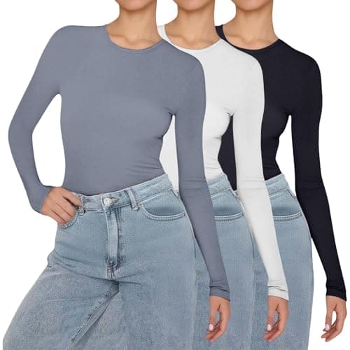 Ladies Thermal Tops 3 Pack Long Sleeve Tops for Women Soft Breathable Slim Fit Base Layer Shirt Ideal for Thermal Layering Casual Wear Long Sleeve Women — view 2