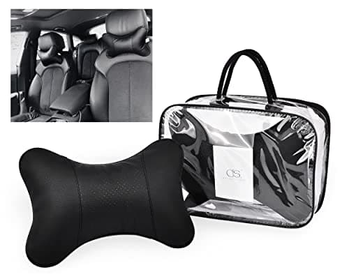 DSstyles 2 Pieces PU Leather Neck Pillow for Car Seat Headrest Cushion 28x18cm Car Neck Cushion (Black) — view 3