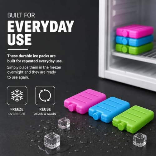 KEPLIN Mini Freezer Ice Packs (6 Pack) – Multicolour Reusable Cooling Blocks for Lunch Boxes, Small Cooler Bags, Travel & Picnic – Compact Design with Long Lasting Cooling Performance — view 4