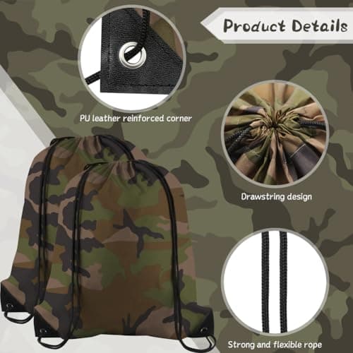 Boerni Drawstring Bag, Lightweight Camouflage String Backpack, Large Capacity Bags for Outdoor Sports Gym PE Swimming Hiking Trip Party Present Kids Party Gift — view 3