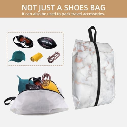 White Marble Rose Gold Print Waterproof Shoe Bag Travel Bag with Carry Strap Storage Bag Versatile Cosmetic Bag-2pcs — view 5