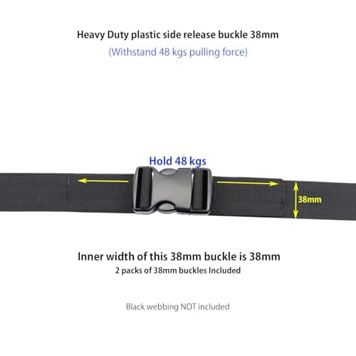 Baikeen Quick Side Release Buckles 38mm Heavy Duty Plastic Buckle Clips Snap Clasp Backpack Replacement Buckle Dual Adjustable No Sewing for strap(38mm,2sets) — view 6