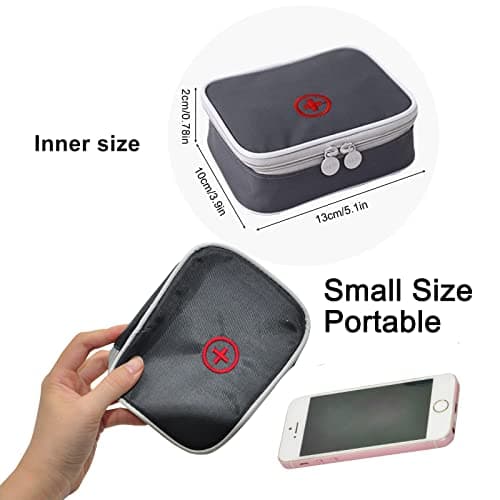 SwirlColor Portable First Aid Pouch Mini Small Pill Organiser Easy Carry Empty Medicine Container with Multi-Pocket for Travel 13x10x2cm (Grey) — view 2