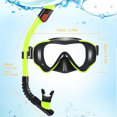 HIKOTEY Children's Snorkel Set,Panoramic Wide View Diving Mask,Snorkeling Gear Anti-Leak and Anti-Fog Tempered Glass Lens,Dry Snorkel Tube,Includes Earplugs and Nose Clip for Age 4-16 Years(Yellow) — view 6