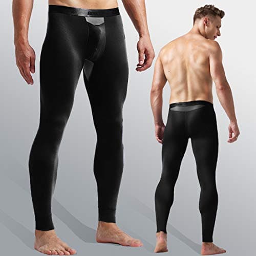 Ouruikia Men's Thermal Underwear Pants Modal Thermal Bottoms Long Johns Pants Underwear with Separate Pouch (Black(only Bottom), US Medium) — view 2