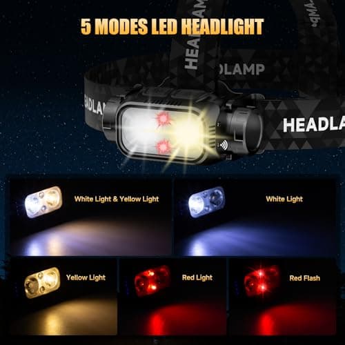 ATDOALL Rechargeable LED Headlamp 3 Pack, High Lumen Super Bright Head Lamp with Red Light, Motion Sensor, 5 Modes, 90° Adjustable, Waterproof Lightweight Headlamps for Adult Running,Camping,Fishing — view 4