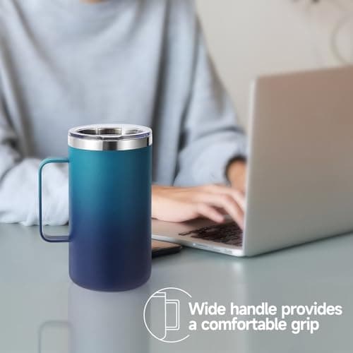 Volhoply 650ml (22oz) Insulated Coffee Mug with Lid and Straw, Stainless Steel Travel Mugs with Handle, Leak Proof Double Wall Coffee Cup for Hot and Cold Drinks (Dark Night,1 Pack) — view 2