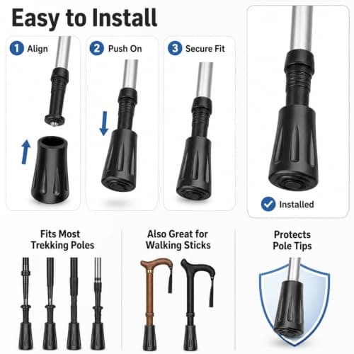 Denipry 6Pcs Heavy Duty Walking Stick Tips, 11mm Universal Reinforced Anti-Slip Replacement Rubber Buffer Caps for Hiking Poles, Trekking Poles, Walking Canes & Nordic Walking Sticks — view 4