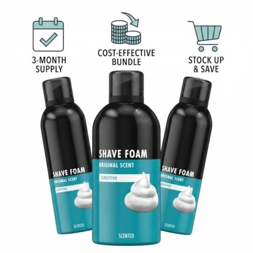 3 x 200ml Men’s Shaving Foam Mousse Sensitive Skin | Gentle Moisturising Shaving Cream for Clean, Comfortable & Irritation-Free Grooming | Smooth Face & Body Shave with Soft Aftershave Feel Multipack — view 2