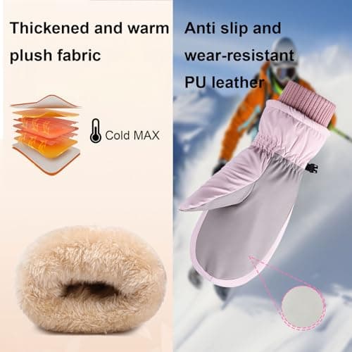 Feelorna Women Ski Gloves, Waterproof Touchscreen Ski Mittens Soft Winter Thermal Mittens with Plush Windproof Anti-slip Snow Gloves for Skiing Running Hiking Outdoor Sports — view 3