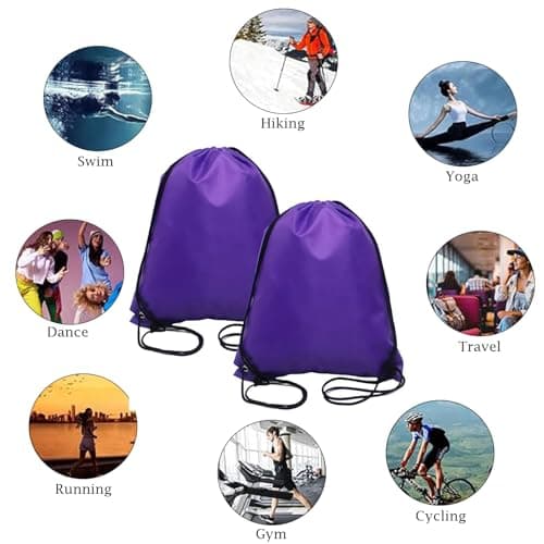 Senshuomy Drawstring Bags Swimming Sports Back Pack Drawstring Gym Bag for Mens & Womens - Ideal for School Travel, Picnic, Holidays, Shopping, Yoga （Purple/2pcs — view 4