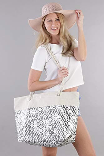 styleBREAKER Womens Beach Bag with Metallic Cube Print,Beige- Rose Gold — view 2