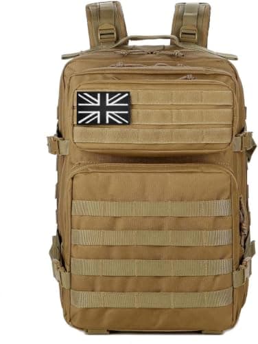 Panavage | Military Tactical Backpack 45L | Waterproof Rucksack with MOLLE, Laptop Compartment | 3-Day Assault Pack for Hiking, Camping, Hunting | Unisex (Khaki) — view 2