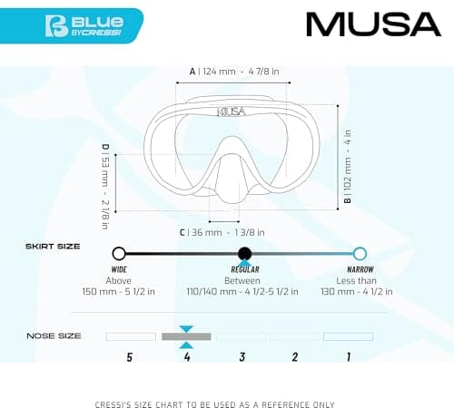 CRESSI since 1946 - Musa Frameless Diving Mask for Adults - Wide Vision Single Lens - Low Internal Volume - Pure Soft Silicone - Blue - One Size - Designed in Italy — view 5