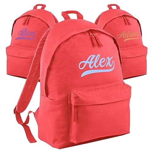 Print Maniacs Personalised Large 18L Kids Travel Backpack Junior Shoulder Collage Rucksack School Lunch Swimming P.E Laptop Book Bag Baseball (Coral)