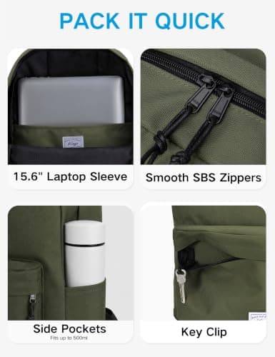 Kasgo 17.3L Lightweight School Backpack for Teens & Tweens, Green — view 5