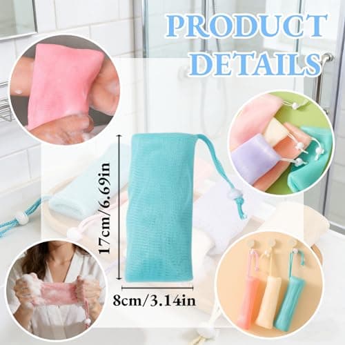 Exfoliating Soap Bags for Shower, 4Pcs Exfoliating Soap Bar Bag with Drawstring Travel Soaps Bar Bags, Drawstring Wash Bag (4 Colors, 6.7 x 3.1 in) — view 2