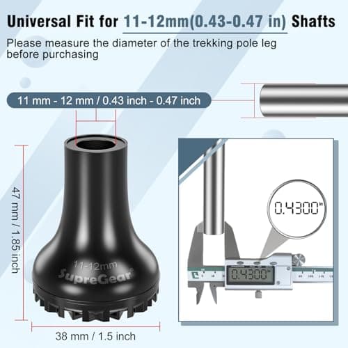 supregear Heavy Duty Rubber Replacement Tips for Hiking and Trekking Poles, Wide Non Slip Base for Trail Stability, Durable Shock Absorbing Walking Sticks Tip Protectors, 4-Pack, Black — view 2