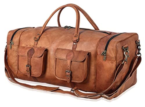 KPL Large 32 Inch Sports Bags for Men Leather Travel Bag Tote Weekend Sports Night Sports Bag, Brown, L — view 4