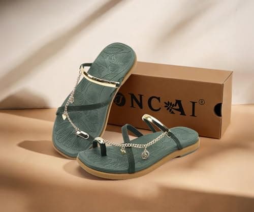 ONCAI Flat Sandals for Women with Toe-loop Square Open Toe Strappy Slide Sandal 2026 Summer Fashion Dressy Slip on Green/Khaki Size 6 Casual Beach Lightweight Outdoor Ladies Slides Shoes — view 6