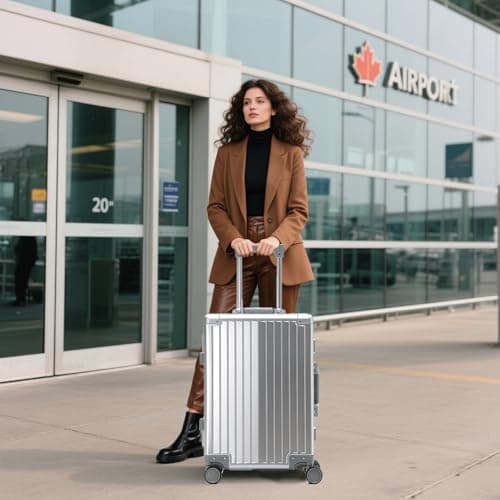 Simanli All Aluminum 24 inch Suitcases Carry On Luggage Hard Shell Suitcase Aluminum Alloy Trolley Case with TSA Locks Silent Spinner Wheels (Silver,24 inch) — view 3