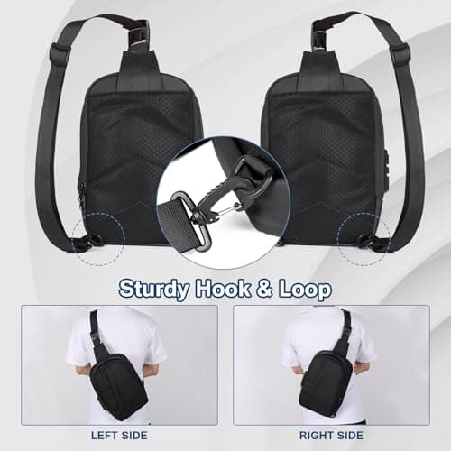 Geestock Anti-Theft Men’s Sling Bag with Password Lock, Waterproof Crossbody Backpack with USB Charging Port, PU Leather Chest Bag for Commute, Travel & Casual Use (Black) — view 4