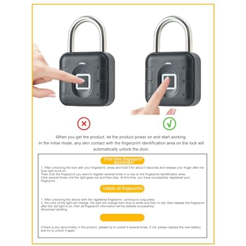 Schimer Keyless Fingerprint Lock Waterproof Slim Biometric Padlock for Suitcases, Backpacks and Gym Lockers (#2) — view 4