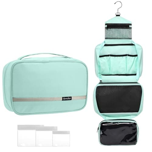 homchen Hanging Toiletry Bag Travel Kit for Men Women, Upgrade Large Capacity Wash Bag Makeup Bag with 4 Compartments, Foldable Compact Size