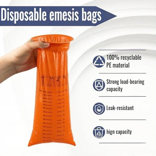 20Pack Vomit Bags Disposable Barf Bags,1000ml High Density Emesis Bags with Snap,Perfect for Morning Sickness,Kids,Pregnant Woman,Car Motion Sickness，Airsick (orange) — view 4