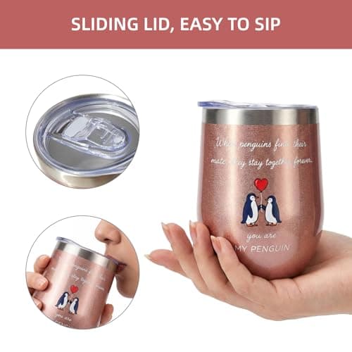 Coolparty You are My Penguin Gift for Her Him, 350ml Insulated Wine Tumbler Romantic Love Present for Boyfriend Girlfriend Husband Wife Couples on Anniversary Birthday Valentine's Day — view 6
