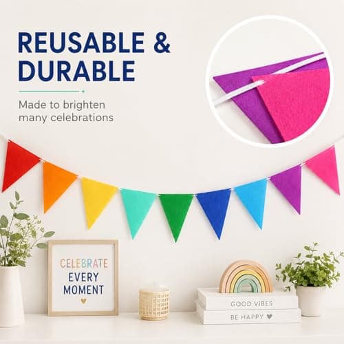36 Flags 25ft Bunting, Colourful Fabric Bunting Banner for Birthday Garden Party Wedding Festival Home Decorations, Felt Triangle Flags Pennant Garland — view 5