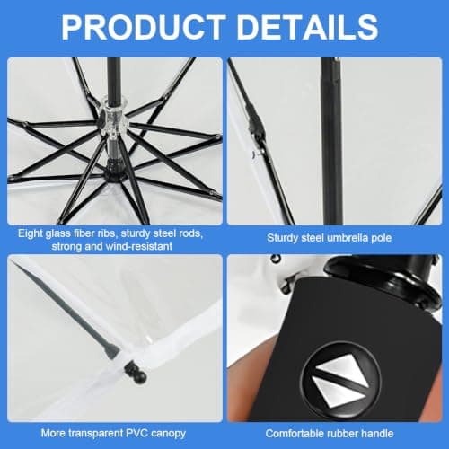 NKFBEV Clear Umbrella, 8 Ribs Rainproof and Folding Transparent Umbrella — view 3