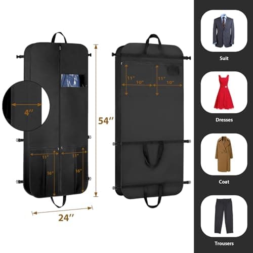 KEEGH Garment Bag for Travel 54 inch Trifold Suit Bag for Storage, Black — view 2