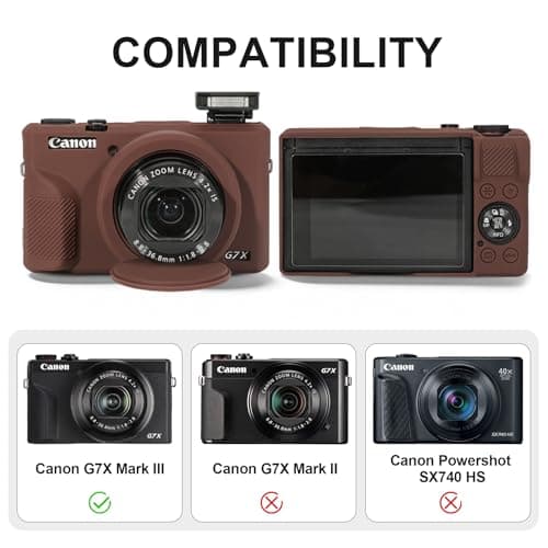 BOVKE Hard Case + Silicone Cover for Canon Powershot G7 X Mark III, Brown — view 3