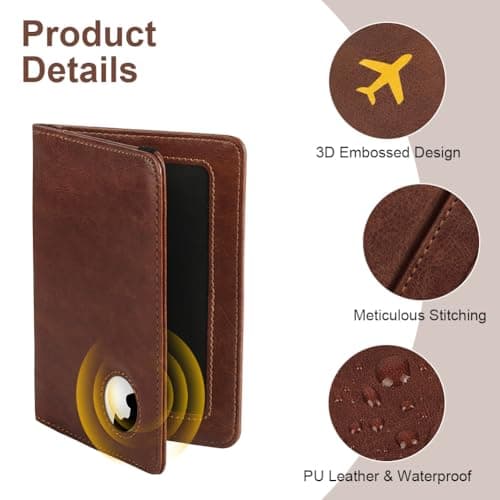AOOSU Airtag Wallet Passport Holder Cover, PU Leather Passport Cover with RFID Blocking Travel Wallet, Portable Universal Travel Wallets Case Organiser for Money, Boarding Passes, Credit Cards Brown — view 4