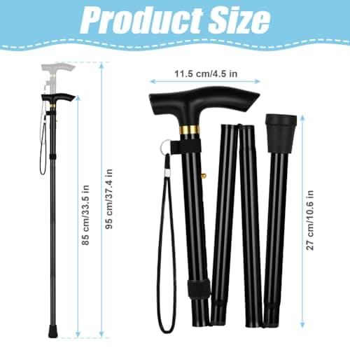 Flintronic Walking Stick, Folding Walking Stick, Adjustable Folding Walking Sticks, Collapsible Lightweight Flexible Stick, Comfortable Grip Durable Mobility Aid for Men Women, Black — view 2