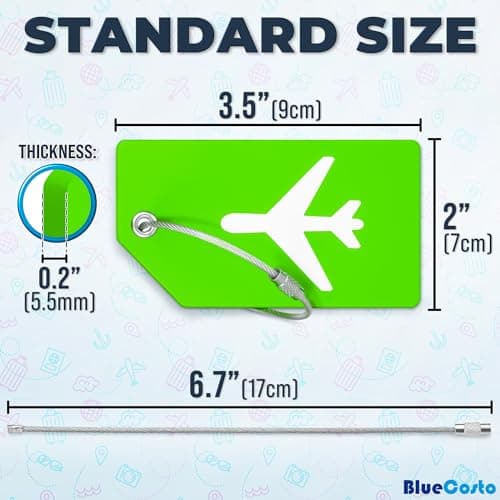 BlueCosto - Luggage Tags - Small, Green, 10 PK - Silicone Suitcase Tags with Privacy Cover & Stainless Steel Wire Loops - Personalized Baggage Identifiers for Travel - Backpack Name Labels — view 2